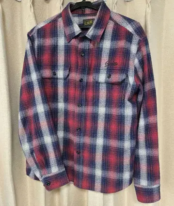 CALEE 빨간색 파랑 화이트 체크 무늬 플란넬 셔츠 L 사이즈