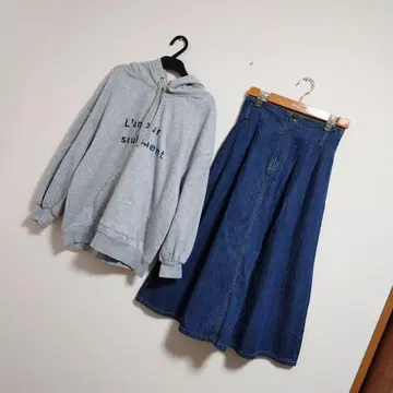 묶음 판매*코디 판매*캐주얼*로고 후드티*데님 스커트*엄마 코디