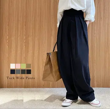 에밀리 AMELY by La-gemme 턱 와이드 팬츠 하의 블랙