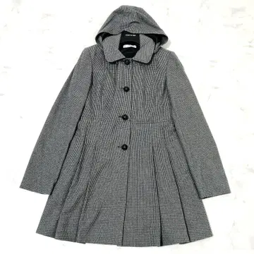 컨디션 최상 폴앤조 체크 코트 플레어 A라인 후드 탈부착 36