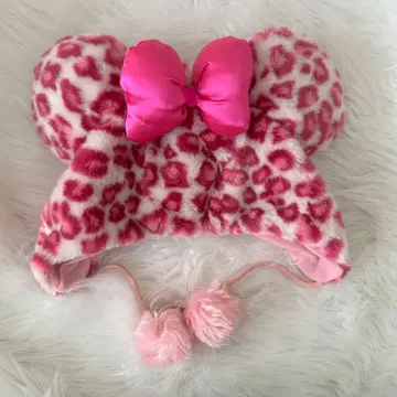 디즈니 팬캡 핑크 레오파드 무늬 리본 포함