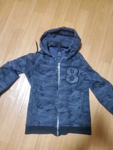 무타 마린 후드 부착 본딩 후드티 더블 지퍼 블랙 카모