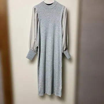 새상품 그레이 롱 니트 원피스 긴팔 벌룬 슬리브 야마다야 19000엔