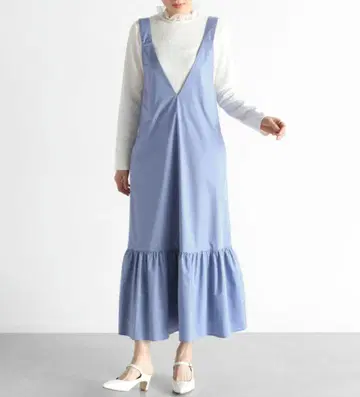 [ 미사용 새상품 ] 블루 티어드 오버롤 스커트 반