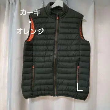 [ 새상품급 ] 카키 x 오렌지 남성용 충전솜 다운 베스트 L