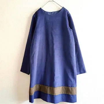 빔즈 원피스 파랑 안감 부착 크루넥 뒷단추 풀오버 긴팔