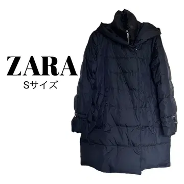 ZARA 여성용 다운 코트 블랙 후드 S 사이즈