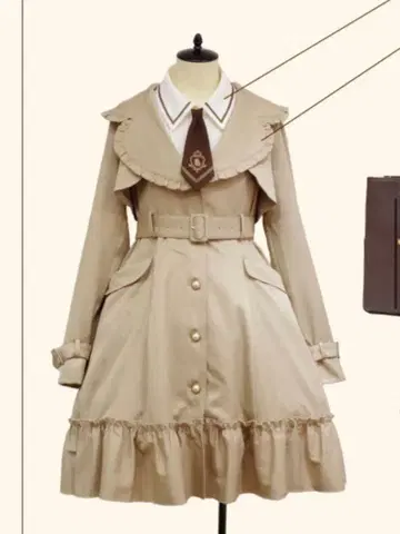 베이지 프릴 벨트 코트