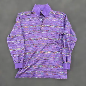 Lynx 보라색 스트라이프 패턴 긴팔 피케 셔츠