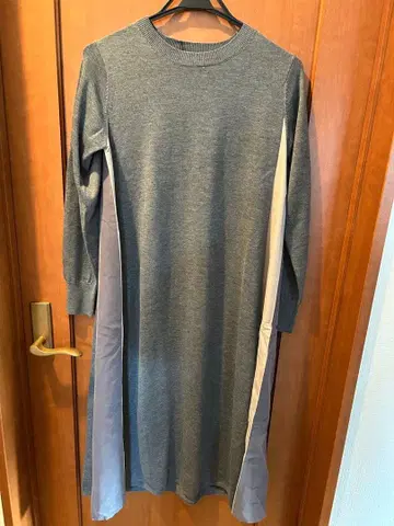 [ 미사용 새상품 정가 22000엔 ] MEDOC 그레이 니트 롱 원피스