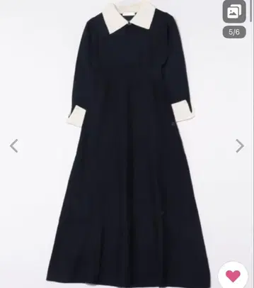 레이스 레이디스 배색 카라 부착 펄 롱 니트 원피스