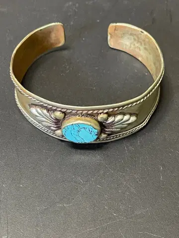한글 터콰이즈석 실버 커프 뱅글