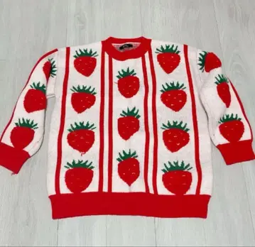 딸기 무늬 긴팔 니트 스웨터