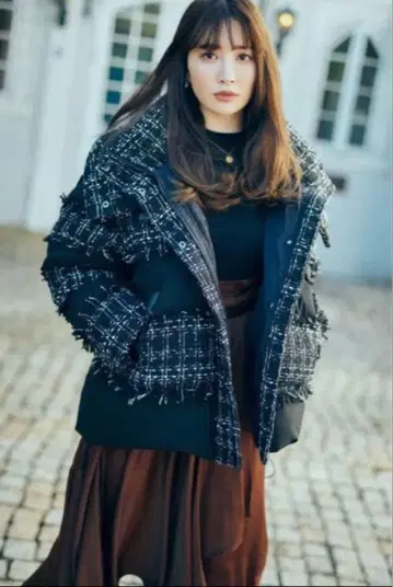 herlipto 후디드 트위드 쉘 다운 재킷