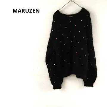 마루젠 니트 스웨터 비즈 장식 블랙 컬러풀 울 F