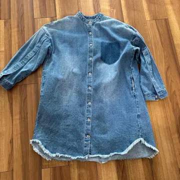 데님 셔츠 원피스 긴팔 프린지 밑단