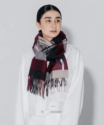 cumaco 머플러 캐시미어 100% 체크 네이비