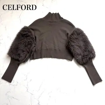 [ 컨디션 최상 ] CELFORD 셀포드 인조 모피 콤비 니트 모카 F