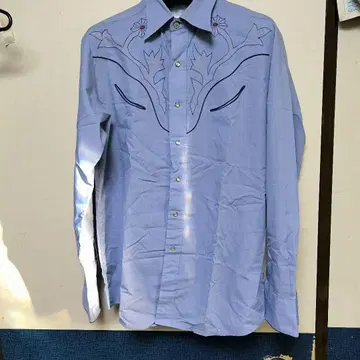 라이트 블루 플라워 자수 웨스턴 셔츠