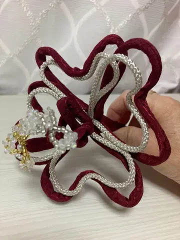 성인식 기모노 오비 장식 빨간색 비즈 장식