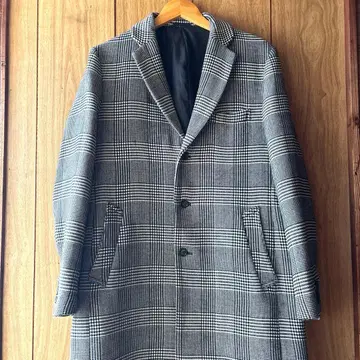 체크 무늬 더블 브레스트 체스터 코트