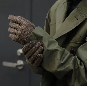 [ DENTS ] 브라운 트위드 가죽 장갑