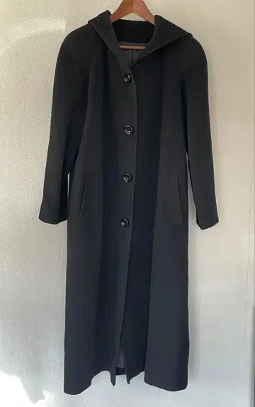 캐시미어 롱 코트 후드 부착 블랙