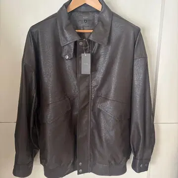 빈티지 디자인 인조 가죽 블루종