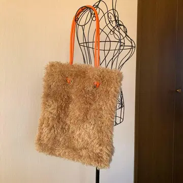 퍼 토트백 베이지 오렌지 핸들