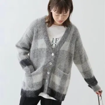 SLOBE IENA 샤기 모헤어 체크 가디건