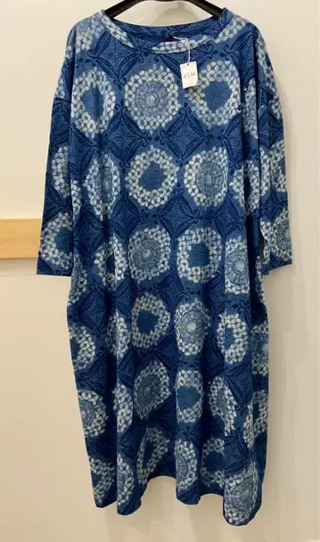 45R 인디고 발염 천축 하와이안 드레스