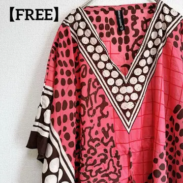 핑크 브라운 기하학 패턴 카프탄 [ FREE ] 민족 의상 롱 원피스