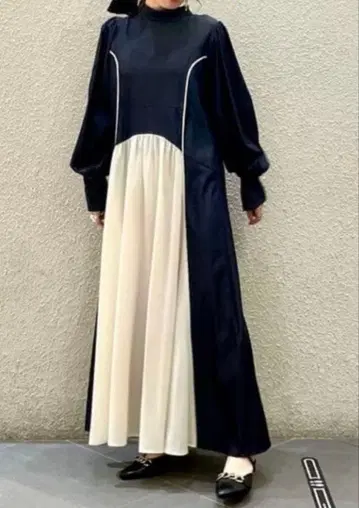 raybeams 레이빔즈 롱 원피스 절개 파이핑 Free