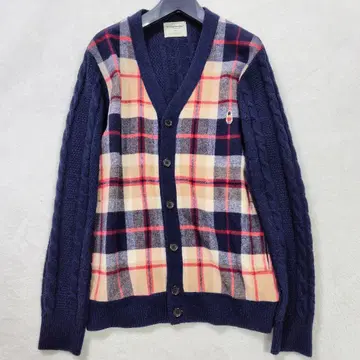 컨디션 최상 매킨토시 가디건 메가 체크 베어 자수 케이블 L