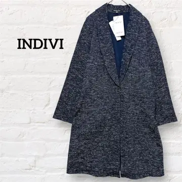 [택 포함 새상품] 인디비 INDIVI 롱 코트 트위드풍 네이비