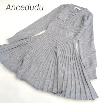 Ancedudu 빈티지 펄 버튼 무릎 기장 니트 원피스