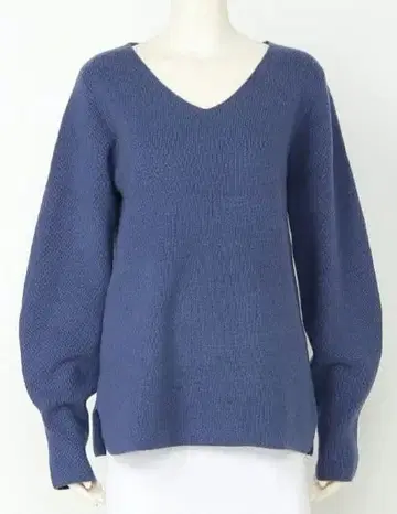 미라 오웬 Mila Owen 리브 니트 V넥 퍼프 슬리브 양모 혼방