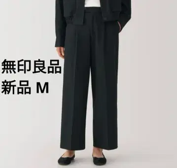 무인양품 스트레치 기모 턱 와이드 팬츠 블랙 M