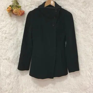 자이로 화이트 스탠드 카라 울 코트 [ S ] 미들 기장 블랙