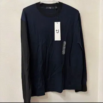 새상품 유니클로 +J 캐시미어 네이비 x 블랙 크루넥 스웨터 M 사이즈