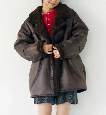 새상품 Ungrid 언그리드 페이크 무스탕 루즈 블루종 브라운 S