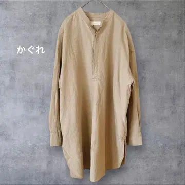 카구레 린넨 100% 롱 기장 풀오버 상의 내추럴