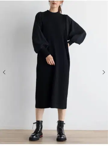 야마다야 MEDOC 볼륨 슬리브 리브 니트 원피스 블랙 19000엔