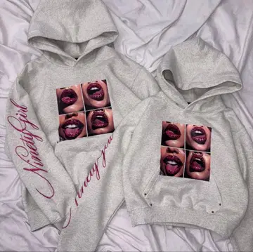 9090girl Rip Print Hoodie S gray