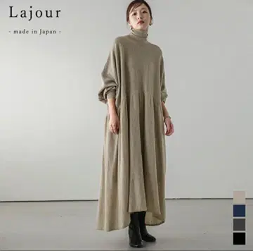 Lajour 오버 사이즈 니트 원피스 터틀넥 브라운