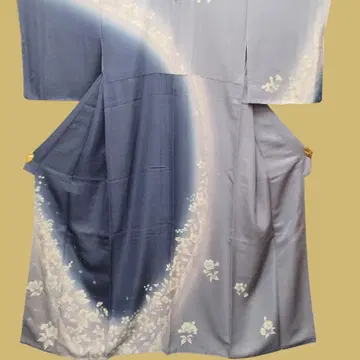 호몬기 그라데이션 파랑 그레이 꽃무늬 쿠보 타다오 미사용 순수 실크