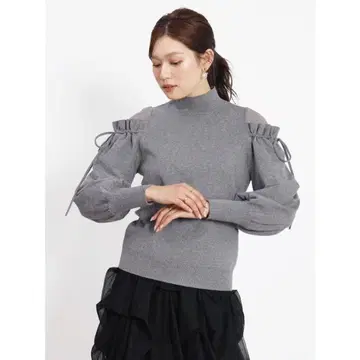 FENNEL 숄더 어깨 리본 니트탑 시어 야마다야 yamadaya