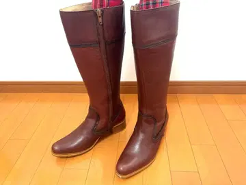 브라운 롱 부츠 사이드 지퍼 부착