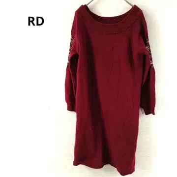 RD 니트 원피스 오프숄더 빨간색 스타일리시 M