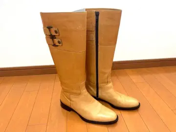 베이지 사이드 지퍼 롱 부츠